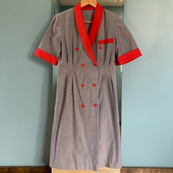 Vintage grey and red dress - Picture 7 of 9